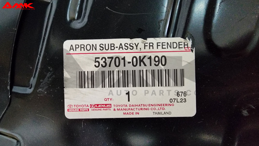 TOYOTA APRON SUB-ASSY, FR FENDER, RH 53701-0K190