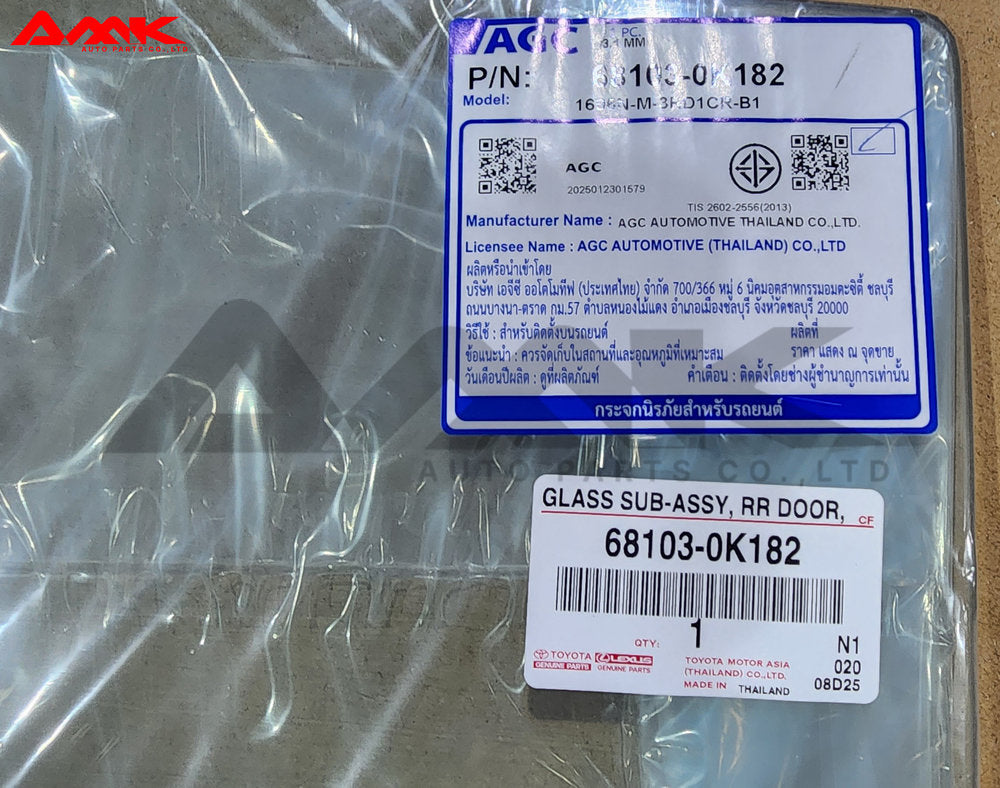 TOYOTA GLASS SUB-ASSY, RR DOOR 68103-0K182