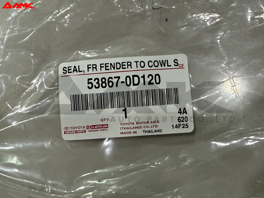 TOYOTA SEAL, FR FENDER TO COWL SIDE, LH 53867-0D120