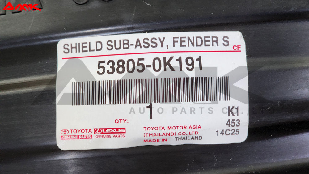 TOYOTA SHIELD SUB-ASSY, FENDER SPLASH, FR RH 53805-0K191