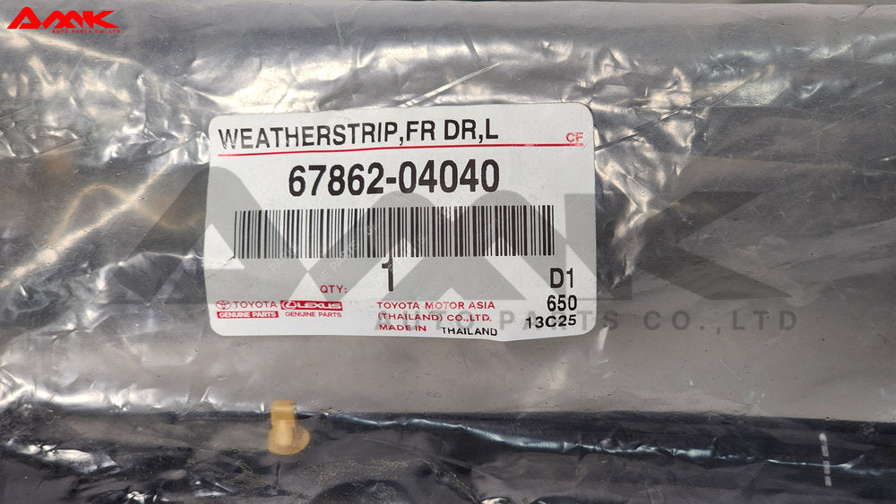 TOYOTA WEATHERSTRIP, FR DR, LH 67862-04040