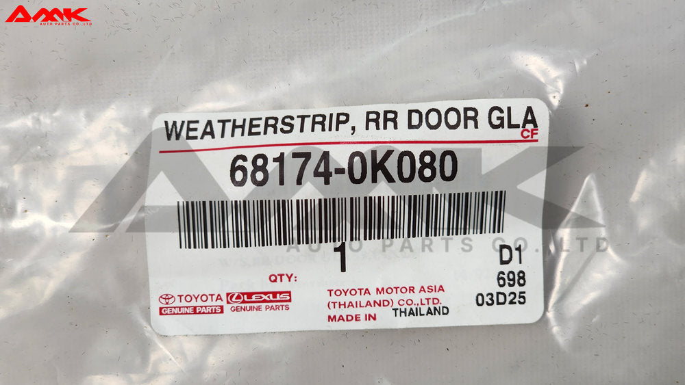 TOYOTA WEATHERSTRIP, RR DOOR GLASS, INNER LH 68174-0K080