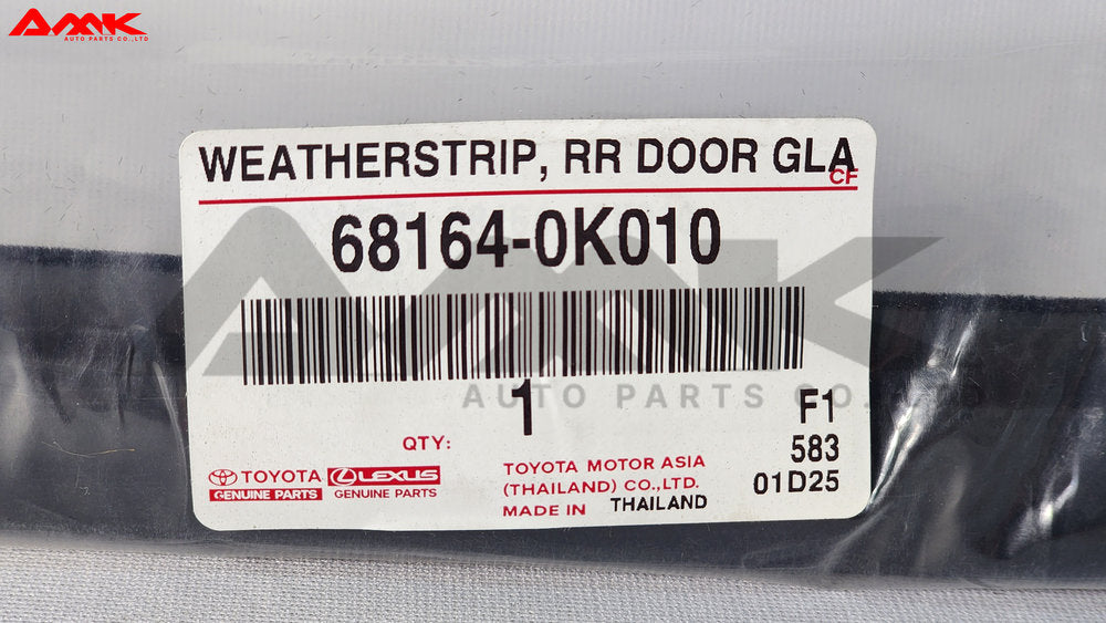 TOYOTA WEATHERSTRIP, RR DOOR GLASS, OUTER LH 68164-0K010