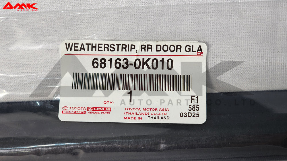 TOYOTA WEATHERSTRIP, RR DOOR GLASS, OUTER RH 68163-0K010