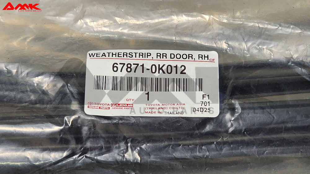 TOYOTA WEATHERSTRIP, RR DOOR, RH 67871-0K012